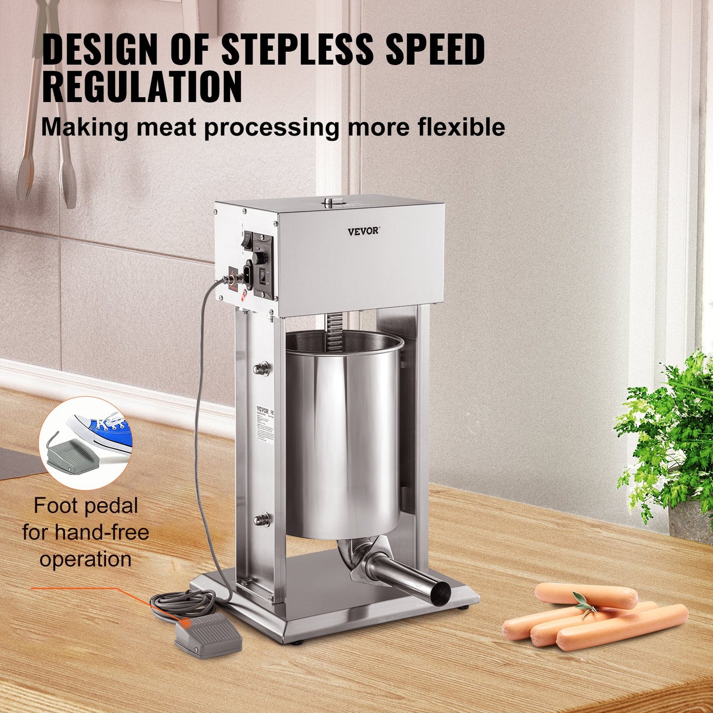 Electric Sausage Stuffer 15L Variable Speed Sausage Maker Stainless Steel