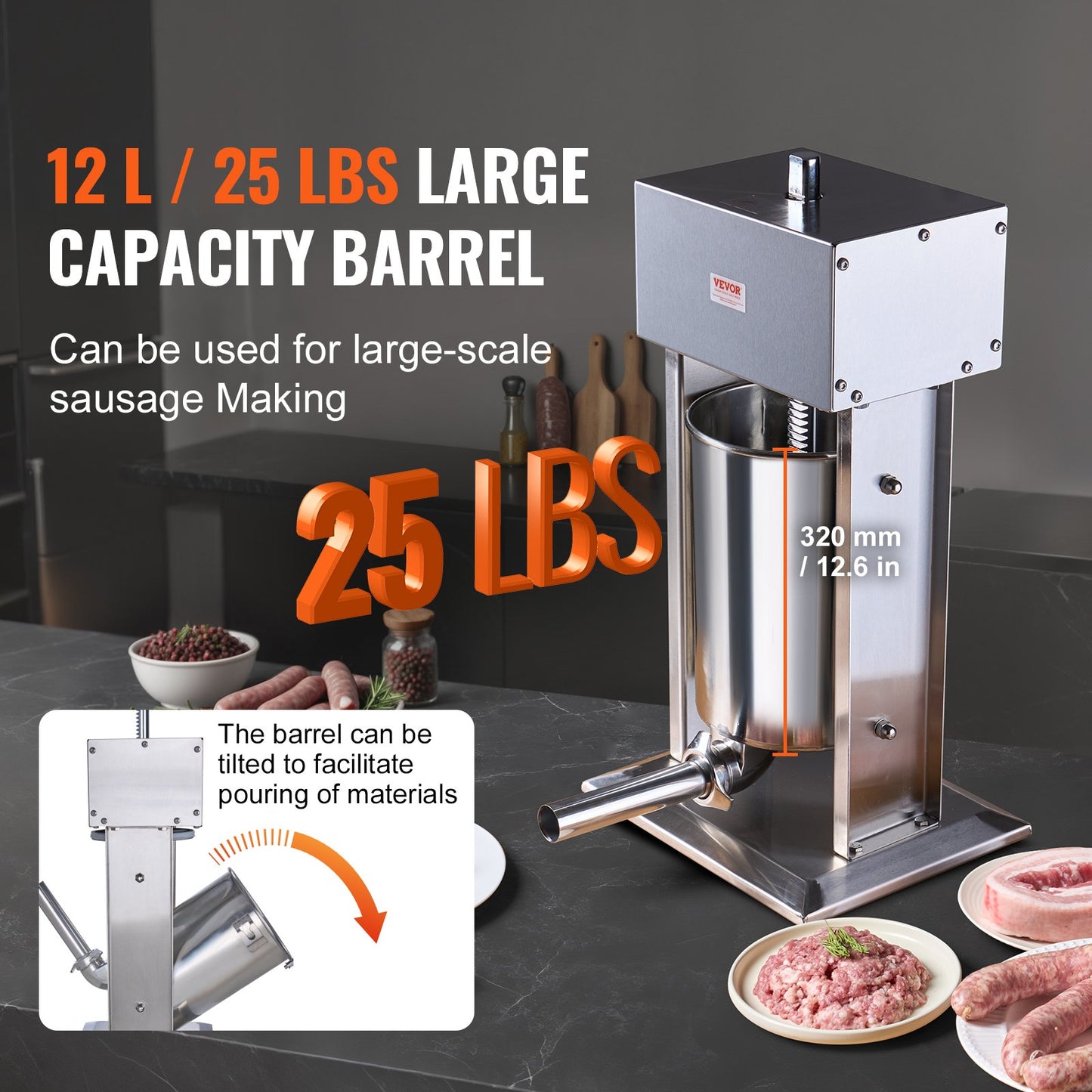 Electric Sausage Stuffer 12 L Vertical Meat Filler 304 Stainless Steel