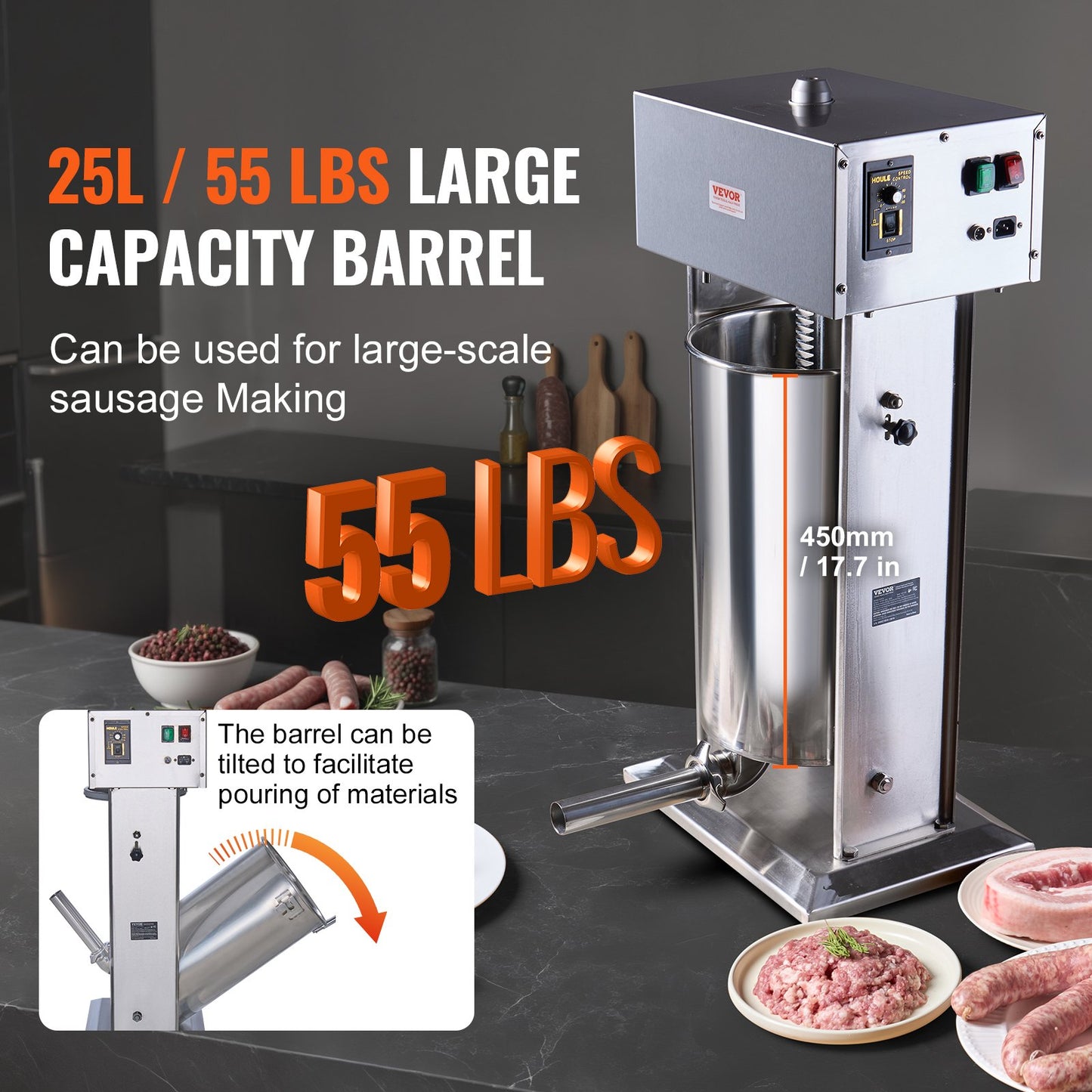 Electric Sausage Stuffer 25 L Vertical Meat Filler 304 Stainless Steel