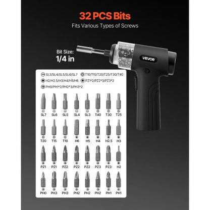 Elektrisk Skruvmejsel, 7 Vridmomentinställningar 0,5-5 Nm, 2500mAh Batteri, Sladdlös Skruvmejselsats med 32 Del 1/4-tums Bits, Digital Display, LED-Lampa, Typ-C Laddning, För Möbelreparationer |  EU