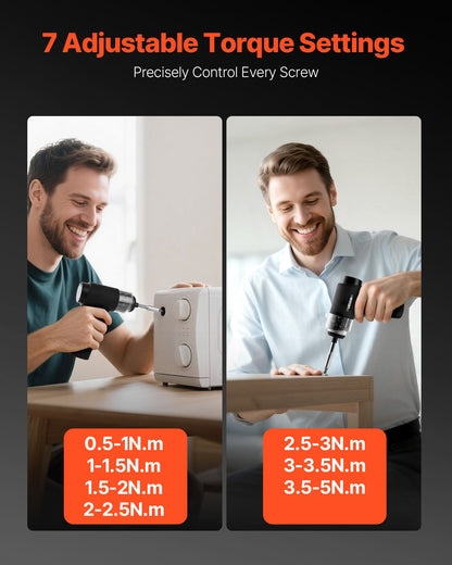 Electric Screwdriver, 7 Torque Settings 0.5-5 N.m, 2500mAh Battery, Cordless Screwdriver Set with 32 PCS 1/4 in Bits, Digital Display, LED Light, Type-C Charging, for Furniture Electrical Repair