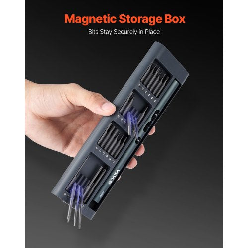 elektrisk precisionsskruvmejselsats, 48 magnetiska bits, mini elektrisk skruvmejsel med magnetisk förvaringslåda, S2-stålbits, LED-lampa, typ-C-laddning, för reparation av telefoner, bärbara datorer och elektronik |  EU