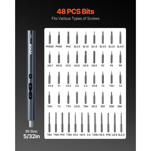 elektrisk precisionsskruvmejselsats, 48 magnetiska bits, mini elektrisk skruvmejsel med magnetisk förvaringslåda, S2-stålbits, LED-lampa, typ-C-laddning, för reparation av telefoner, bärbara datorer och elektronik |  EU
