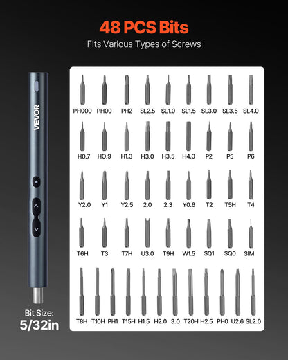 Electric Precision Screwdriver Set, 48 Magnetic Bits, Mini Electric Screwdriver with Magnetic Storage Box, S2 Steel Bits, LED Light, Type-C Charging, for Phone, Laptop, and Electronics Repair