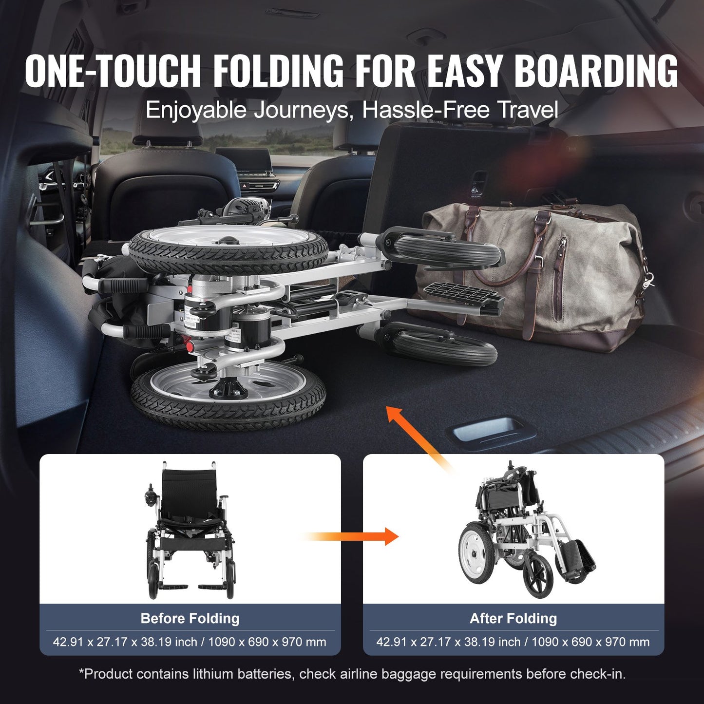 Electric Wheelchair for Adults Seniors, 265 lbs Weight Capacity, 17.5in Width Lightweight Foldable Motorized Power Wheelchairs, UP to 12.5Miles Range All Terrain Power Chair, Adjustable Backrest