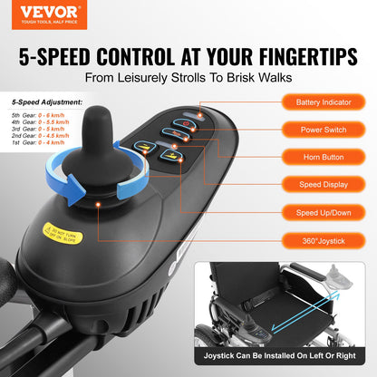 Intelligent hopfällbar elektrisk rullstol Motoriserad elstol 265 lbs