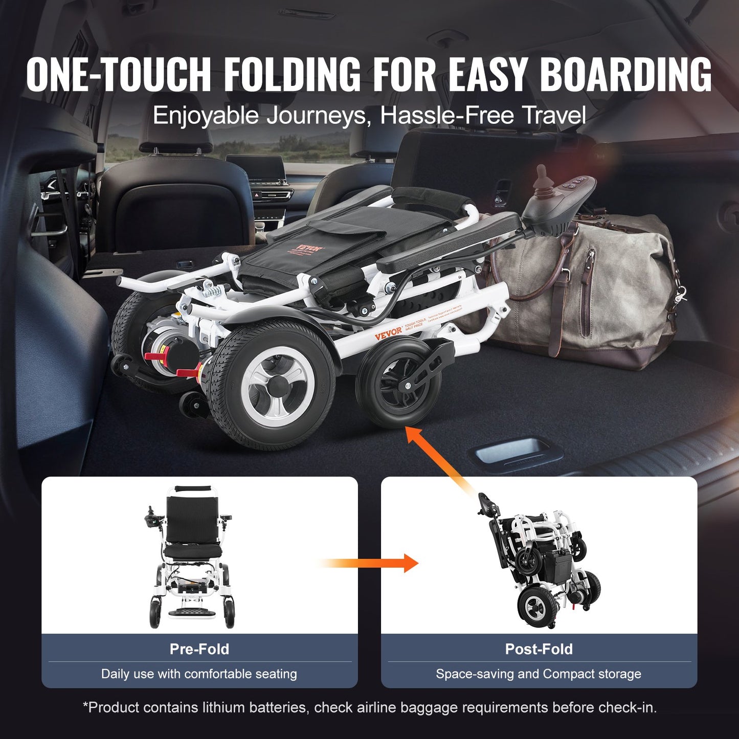 Intelligent hopfällbar elektrisk rullstol Motoriserad elrullstol 300 lbs