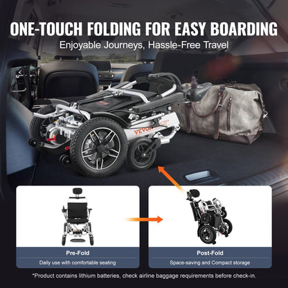 Electric Wheelchair for Adults Seniors, 300 lbs Weight Capacity, 20 in Width Lightweight Foldable Motorized Power Wheelchairs, Long Range All Terrain Aluminum Alloy Chair, Adjustable Backrest