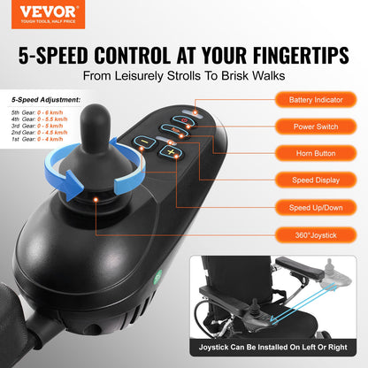 Hopfällbar elektrisk rullstol motoriserad 300 lbs justerbart ryggstöd 20 tum