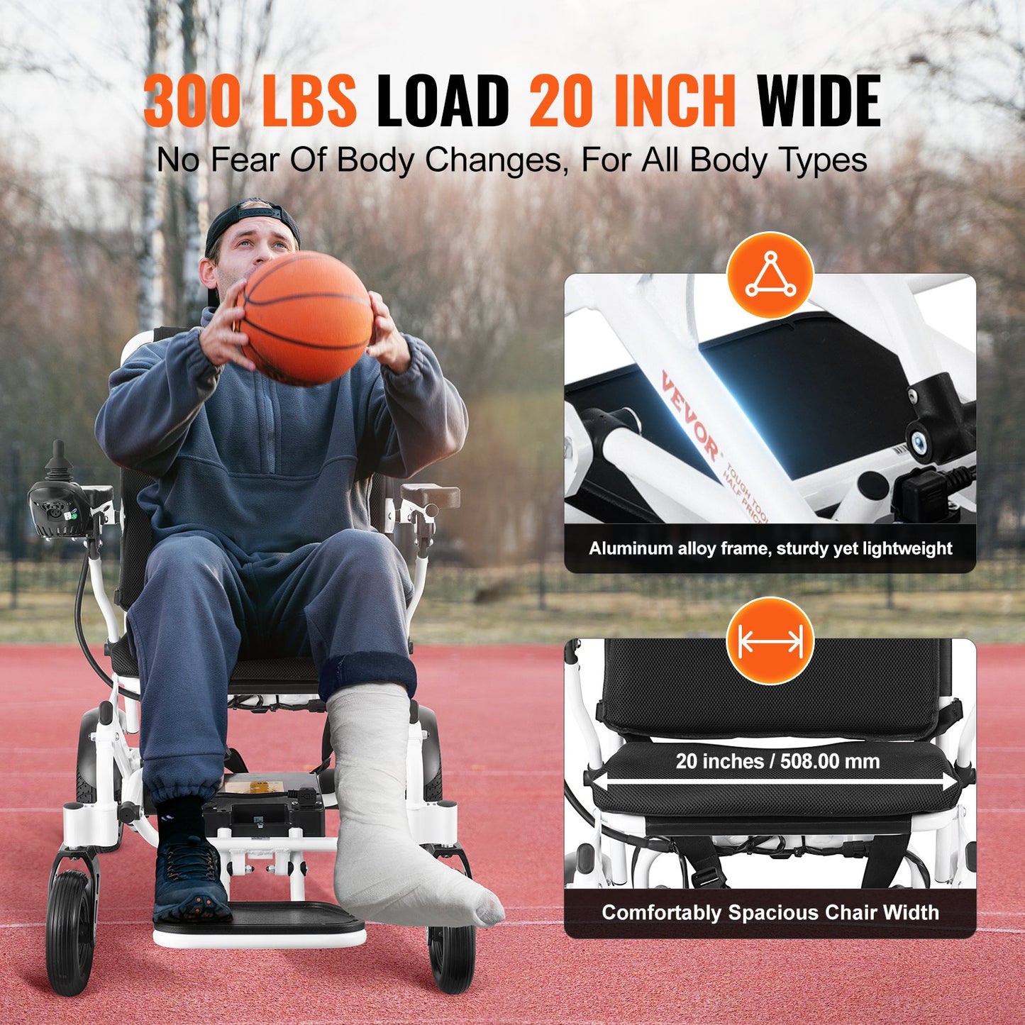 Hopfällbar elektrisk rullstol Motoriserad elrullstol 300 lbs 20 i brett säte