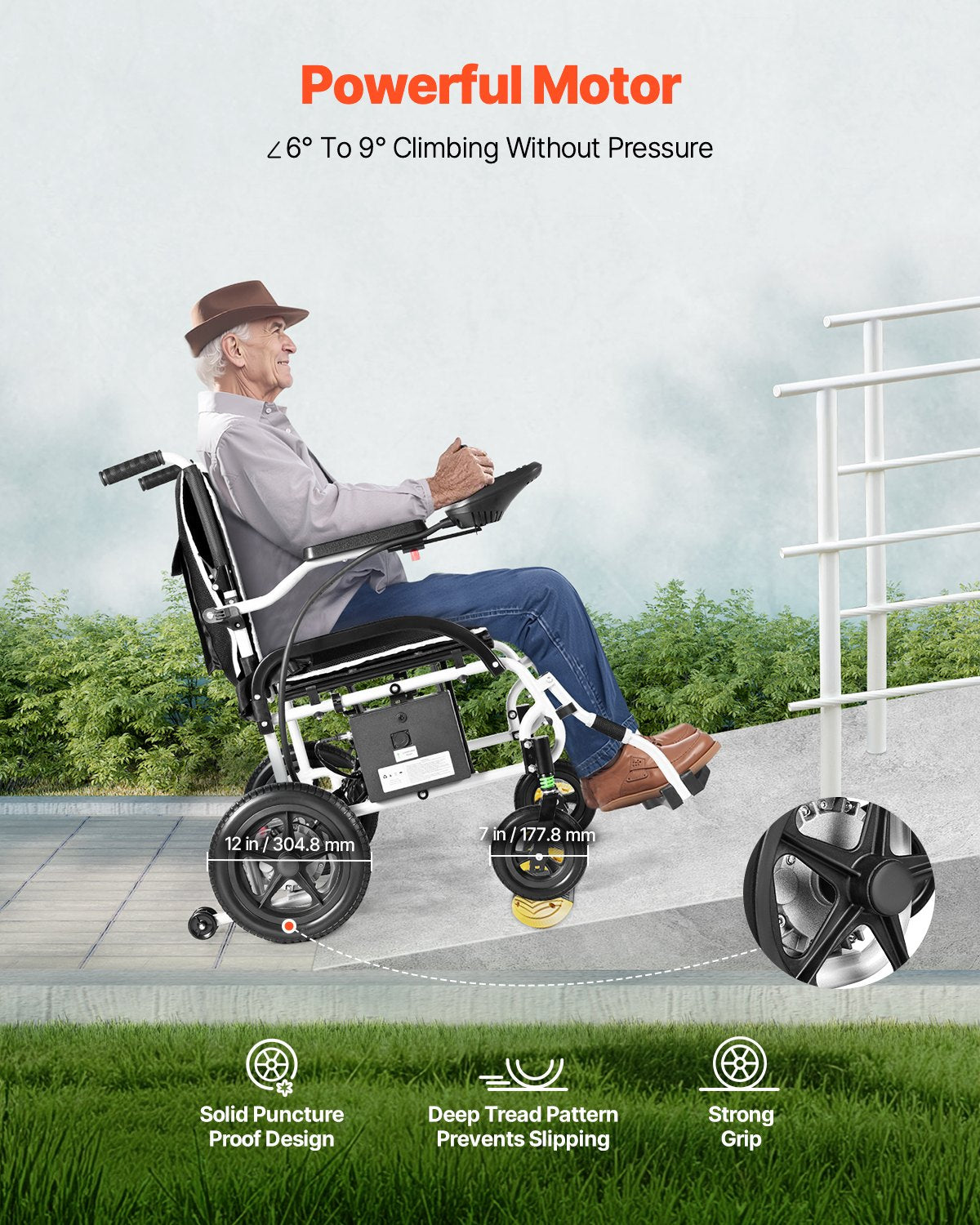 Electric Wheelchair for Adults, 220lbs Capacity, Foldable & Lightweight Motorized Wheelchair, 12-Mile Long Travel Range, All-Terrain Powered Chair, Portable for Seniors & Disabled