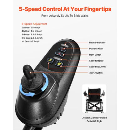 Electric Wheelchair 100 kg Capacity Foldable Lightweight 19.3 km