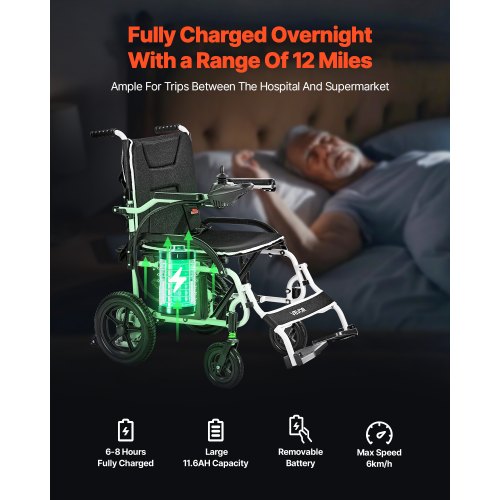 Electric Wheelchair 100 kg Capacity Foldable Lightweight 19.3 km