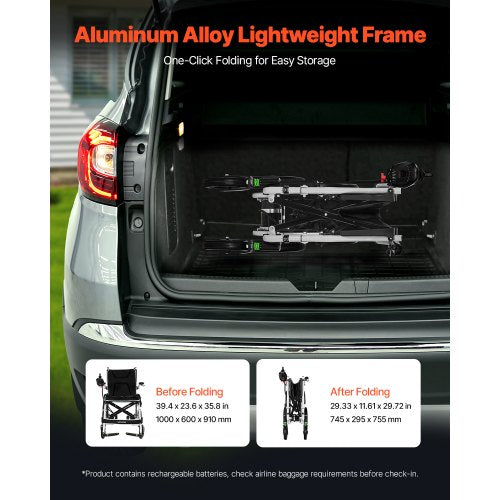 Electric Wheelchair 100 kg Capacity Foldable Lightweight 19.3 km