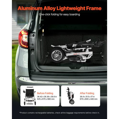 Electric Wheelchair 136 kg Capacity Foldable Lightweight 21 km 53 cm Seat