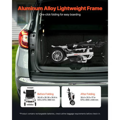 Electric Wheelchair 136 kg Capacity Foldable Lightweight 21 km 53 cm Seat