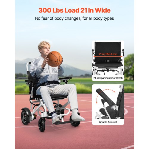Electric Wheelchair 136 kg Capacity Foldable Lightweight 21 km 53 cm Seat