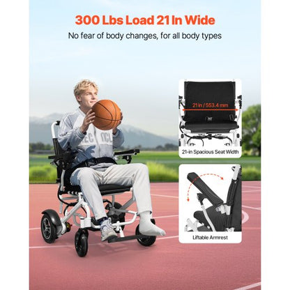 Electric Wheelchair 136 kg Capacity Foldable Lightweight 21 km 53 cm Seat