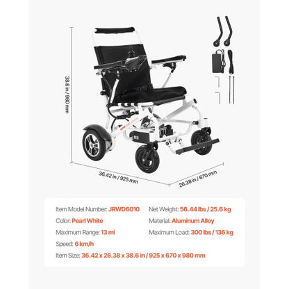 Electric Wheelchair 136 kg Capacity Foldable Lightweight 21 km 53 cm Seat