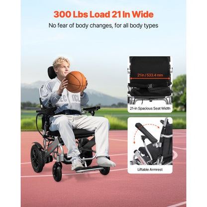 Electric Wheelchair 136kg Adjustable Backrest Foldable Lightweight 21km | EU