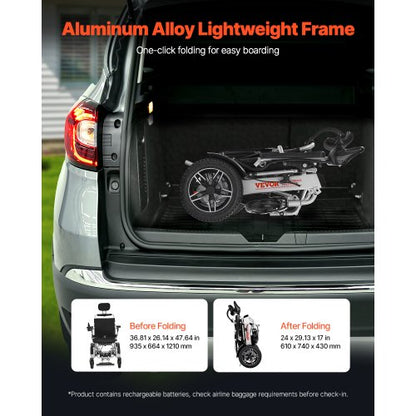 Electric Wheelchair 136 kg Capacity Adjustable Backrest Foldable 21 km