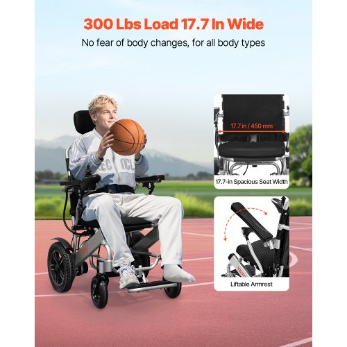 Electric Wheelchair 136 kg Capacity Adjustable Backrest Foldable 21 km