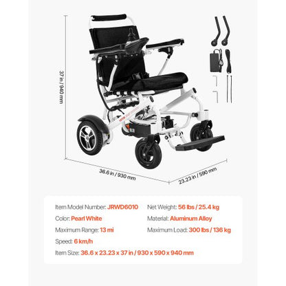 Electric Wheelchair 136 kg Capacity Foldable Light Terrain 21 km