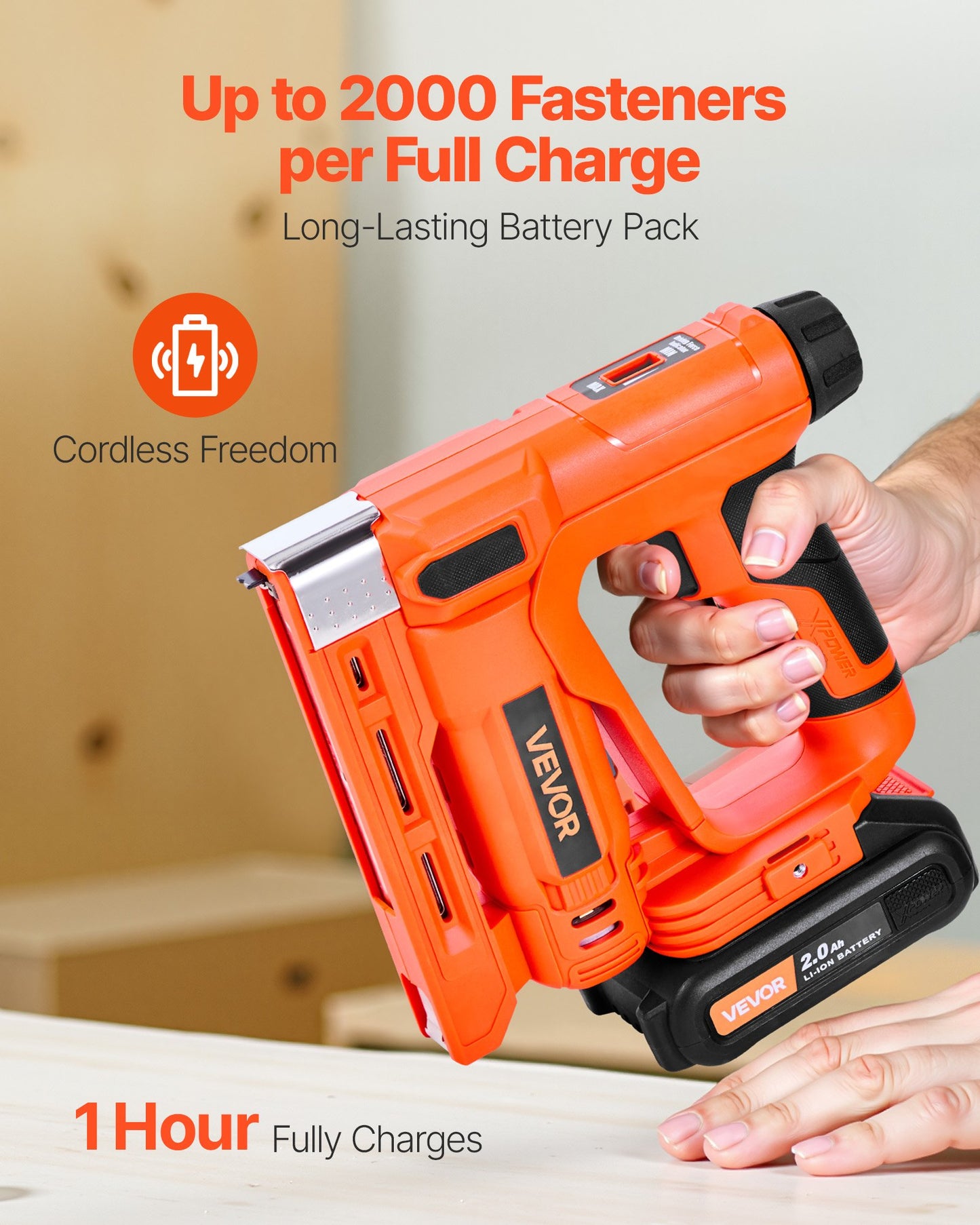 Cordless Brad Nailer, 2-in-1 Nail Gun Staple Gun, 18 Gauge 5/8 inch, Includes 1000 Pcs Staples and 1000 Pcs Nails, with Battery and Charger, Non-Slip Rubber Grip, for Woodworking DIY Projects