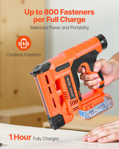 Cordless Brad Nailer, 2-in-1 Nail Gun Staple Gun, 18 Gauge 1-1/4 inch, Includes 500 Pcs Staples and 500 Pcs Nails, with Battery and Charger, Non-Slip Rubber Grip, for Woodworking DIY Projects