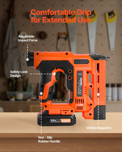 Cordless Brad Nailer, 2-in-1 Nail Gun Staple Gun, 18 Gauge 1-1/4 inch, Includes 500 Pcs Staples and 500 Pcs Nails, with Battery and Charger, Non-Slip Rubber Grip, for Woodworking DIY Projects