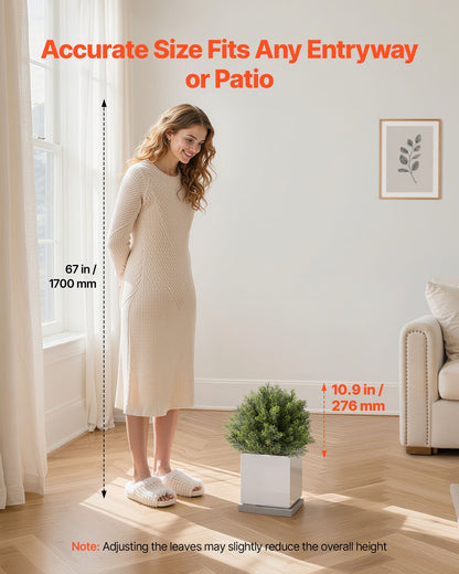 Artificial Topiary Cypress Trees with Ground Spike, 16 inch 2 Set Faux Shrubs & Bushes Potted Plants, Fake Silk Tree Look Real for Decor Front Porch Outdoor Indoor Patio Garden Balcony Backyard