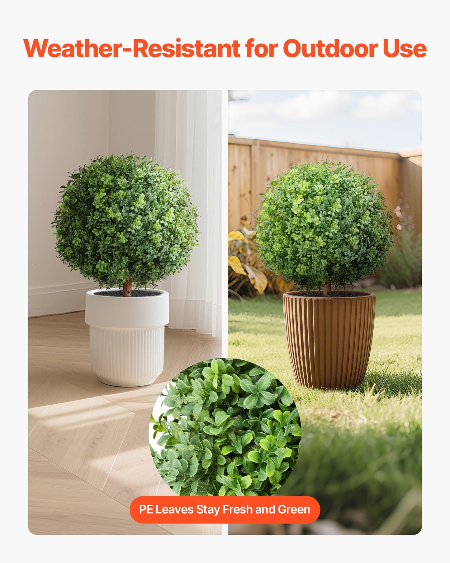 Artificial Topiary Boxwood Trees with Ground Spike, 22 inch 2 Set Faux Shrubs & Bushes Potted Plants, Fake Silk Tree Look Real for Decor Front Porch Outdoor Indoor Patio Garden Balcony Backyard