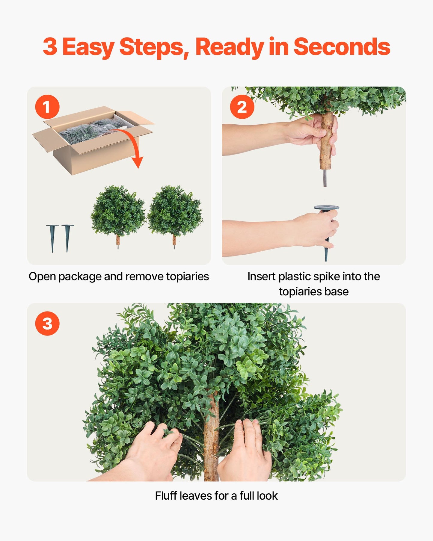 Artificial Topiary Boxwood Trees with Ground Spike, 22 inch 2 Set Faux Shrubs & Bushes Potted Plants, Fake Silk Tree Look Real for Decor Front Porch Outdoor Indoor Patio Garden Balcony Backyard