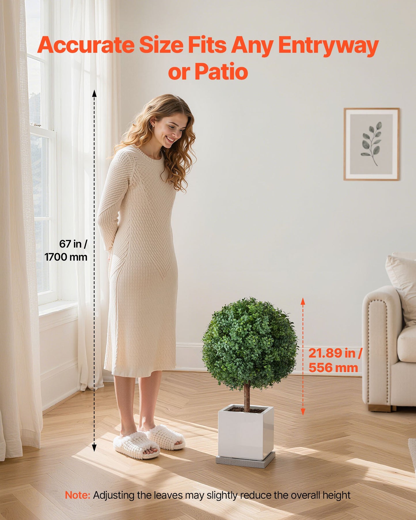 Artificial Topiary Boxwood Trees with Ground Spike, 27 inch 2 Set Faux Shrubs & Bushes Potted Plants, Fake Silk Tree Look Real for Decor Front Porch Outdoor Indoor Patio Garden Balcony Backyard