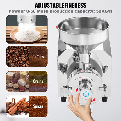Soybean Grinder Commercial Grinding Machine for Spices 2200W Corn Mill Grinder 50 KG/H Stainless Steel Corn Grinder Industrial Flour Milling Machine for Pepper Soybean Peanut Corn Grains