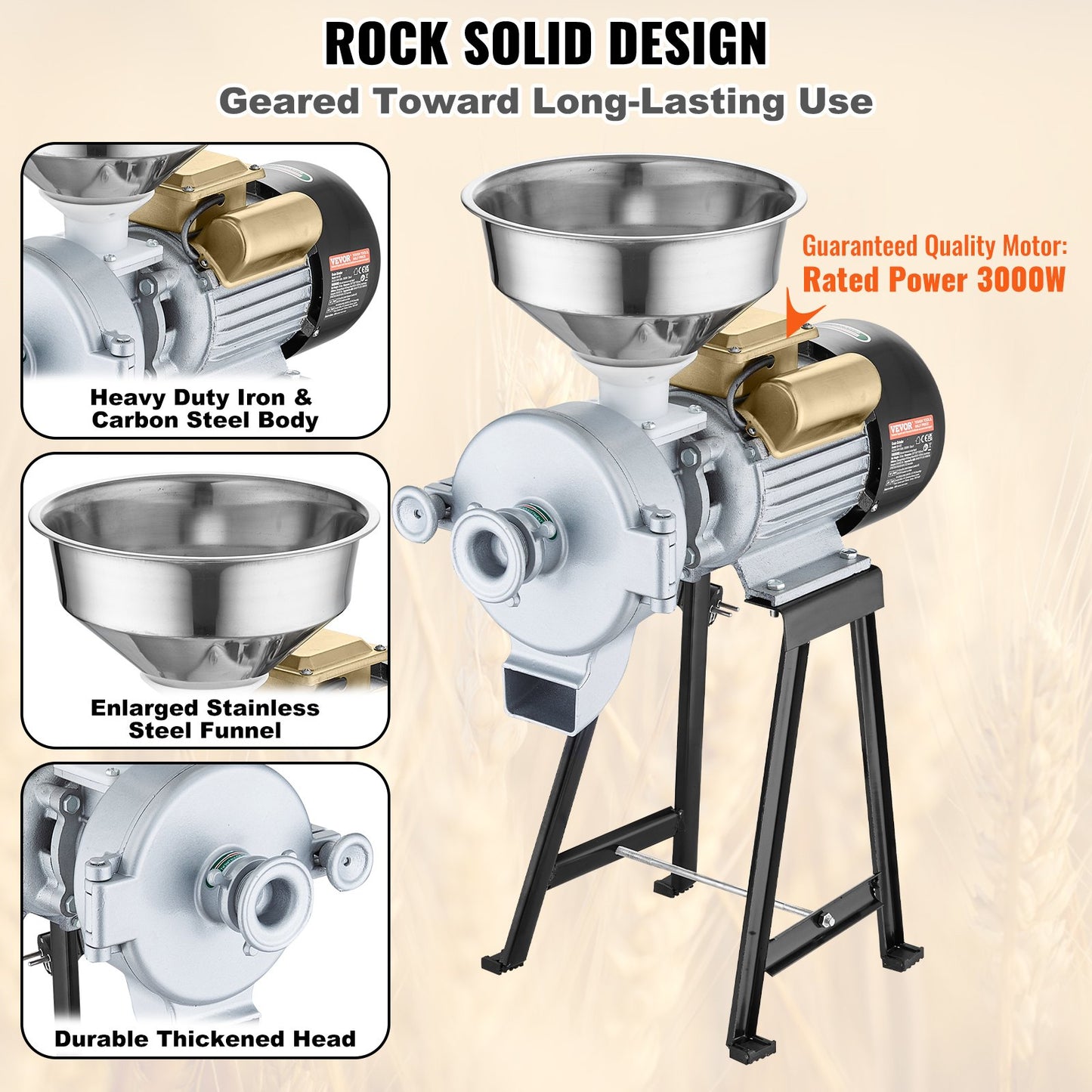 3000W Electric Grain Mill Corn Wheat Flour Grain Mill Wet and Dry