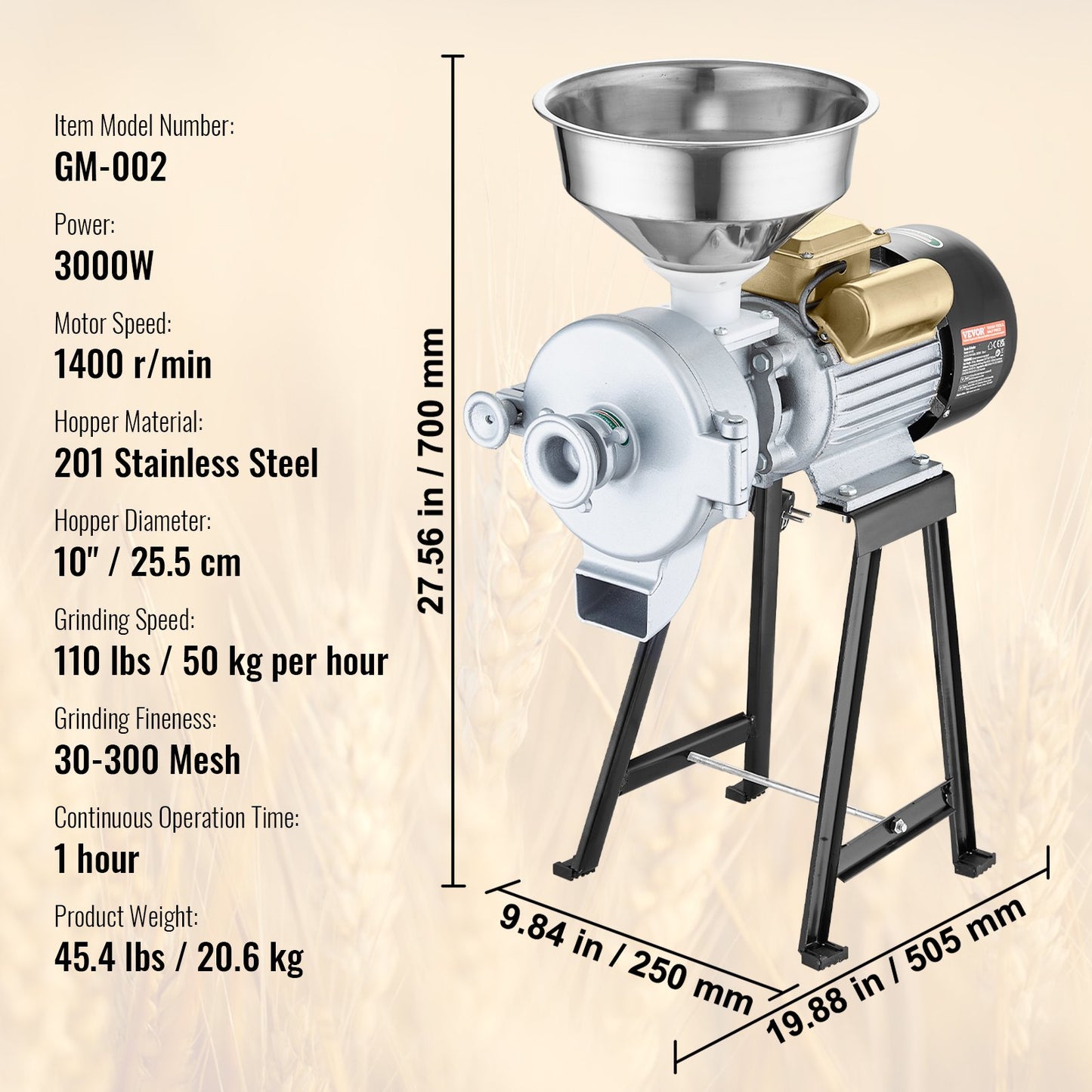 3000W Electric Grain Mill Corn Wheat Flour Grain Mill Wet and Dry
