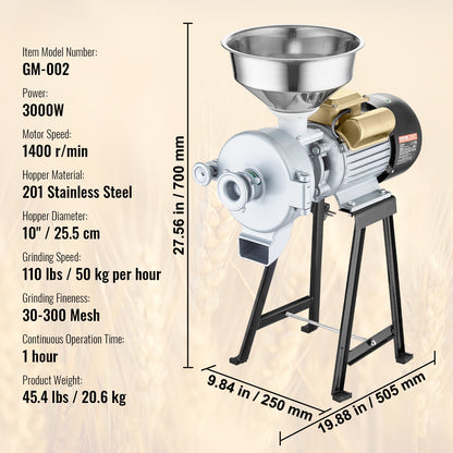 3000W Electric Grain Mill Corn Wheat Flour Grain Mill Wet and Dry