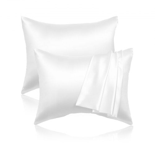 Satin Pillowcase, 2 Pack Standard Size Satin Pillow Cases for Hair and Skin, Similar to Silk Pillowcases with Hidden Zipper, Smooth, Soft and Breathable Cooling Pillowcase, for Sleeping (White)