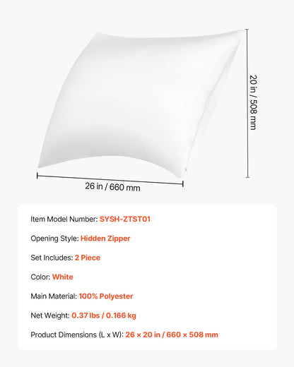 Satin Pillowcase, 2 Pack Standard Size Satin Pillow Cases for Hair and Skin, Similar to Silk Pillowcases with Hidden Zipper, Smooth, Soft and Breathable Cooling Pillowcase, for Sleeping (White)