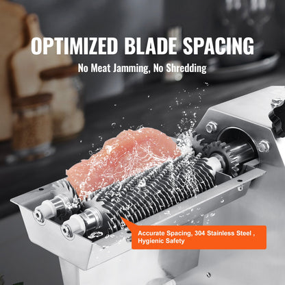 Commercial Meat Tenderizer, Heavy Duty 304 Stainless Steel Kitchen Tool with Meat Tong, Cleaning Brush, and Tray, 750W Electric Meat Tenderizer Machine for Beef, Turkey, Chicken, Pork, and Fish