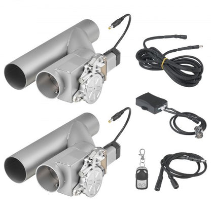 Electric Exhaust Cutout, 2.5 Inch 2PCS Universal Stainless Steel Exhaust Valve Kit with One Controller Remote Kit, Cut Out Valve, Y Pipe, Remote Control, Fits Trucks, Sedans, Sports Cars, SUVs
