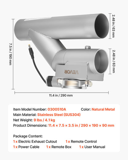 Electric Exhaust Cutout, 2.5 Inch 2PCS Universal Stainless Steel Exhaust Valve Kit with One Controller Remote Kit, Cut Out Valve, Y Pipe, Remote Control, Fits Trucks, Sedans, Sports Cars, SUVs