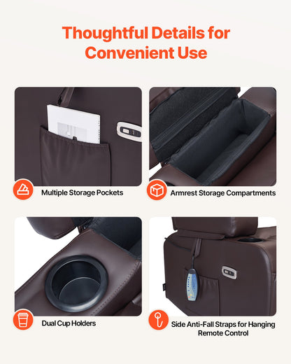 Loveseat Recliner Sofa, Power Reclining Couch with Heating & Massage and Timer, PU Leather Electric Recliner Sofa with USB Ports, Cup Holders and Side Bags, Dual Loveseat Chair for Living Room