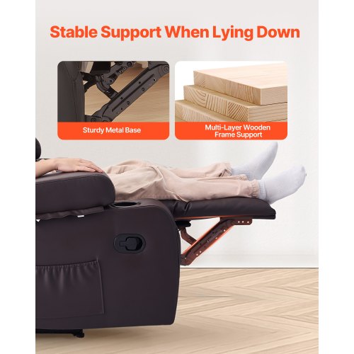 Loveseat-fåtölj, manuellt lutningsbar soffa med mittkonsol, PU-konstlädersoffa med USB-portar, mugghållare och förvaringsväskor, dubbel loveseat-fåtölj för vardagsrum/husbil, brun |  EU