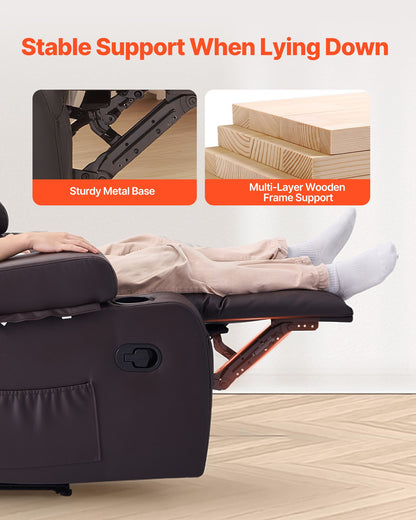 Loveseat Recliner Sofa, Manual Reclining Couch with Center Console, PU Faux Leather Recliner Sofa with USB Ports, Cup Holders and Storage Bags, Dual Loveseat Chair for Living Room/RV, Brown