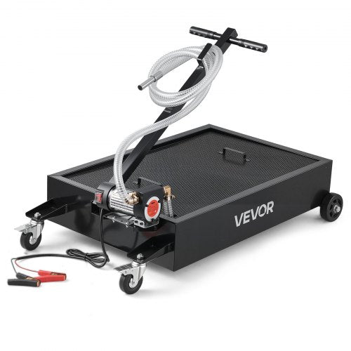 Low Profile Oil Drain Pan, 15 Gallon Capacity, Rolling Oil Drain Pan with Electric Pump & 7.2 ft Hose, Leak-proof & Corrosion-resistant, Fit for Cars, SUVs, Trucks, Motorcycles, ATVs, Metal