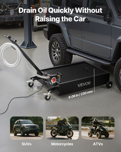 Low Profile Oil Drain Pan, 15 Gallon Capacity, Rolling Oil Drain Pan with Electric Pump & 7.2 ft Hose, Leak-proof & Corrosion-resistant, Fit for Cars, SUVs, Trucks, Motorcycles, ATVs, Metal