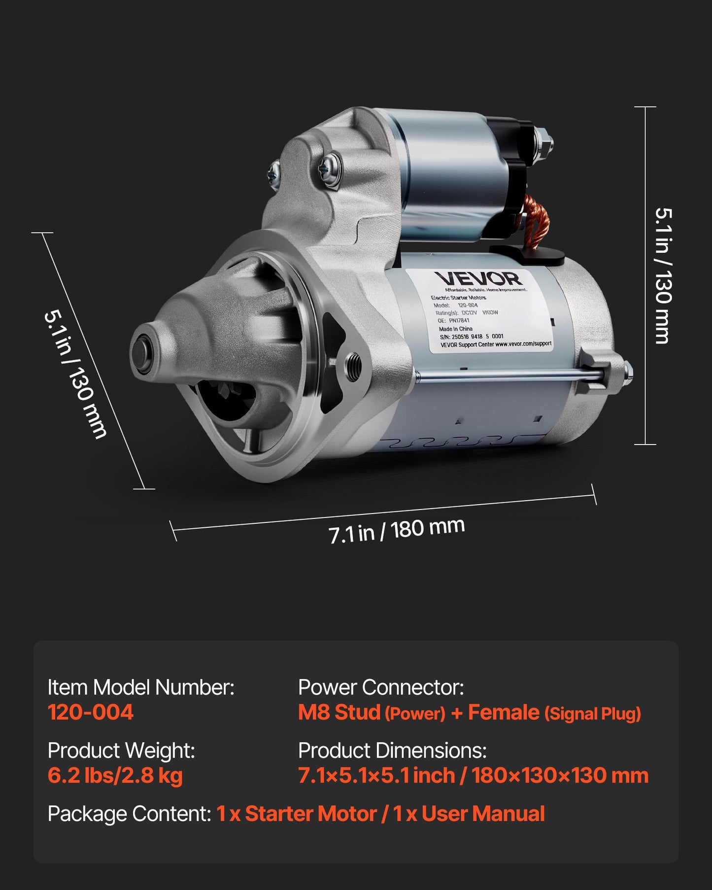 Starter 17841, Starter Motor Replacement Compatible with Pontiac Vibe L4 1.8L 2003-2008, Toyota Corolla/Matrix L4 1.8L 2003-2008, OEM 19338656 28100-22090 88864512 2800330 N17841 SND0295 SR3282X