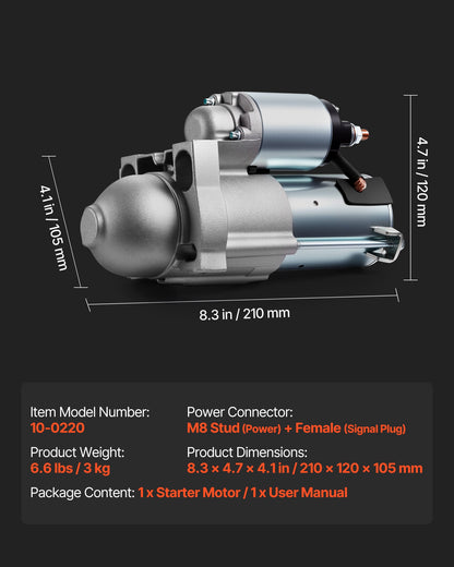 Starter 6494, Starter Motor Replacement Compatible with Buick Rainier V8 5.3L 2004-2007, Cadillac Escalade V8 5.3L 2003-2005, Chevrolet GMC Isuzu Saab, OEM 12568051 89-01-7440 89017440 SDR0270